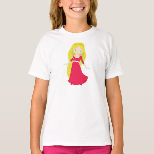 Camiseta Princesa Cuta, Corona, Pelo Rubio, Vestido Rojo