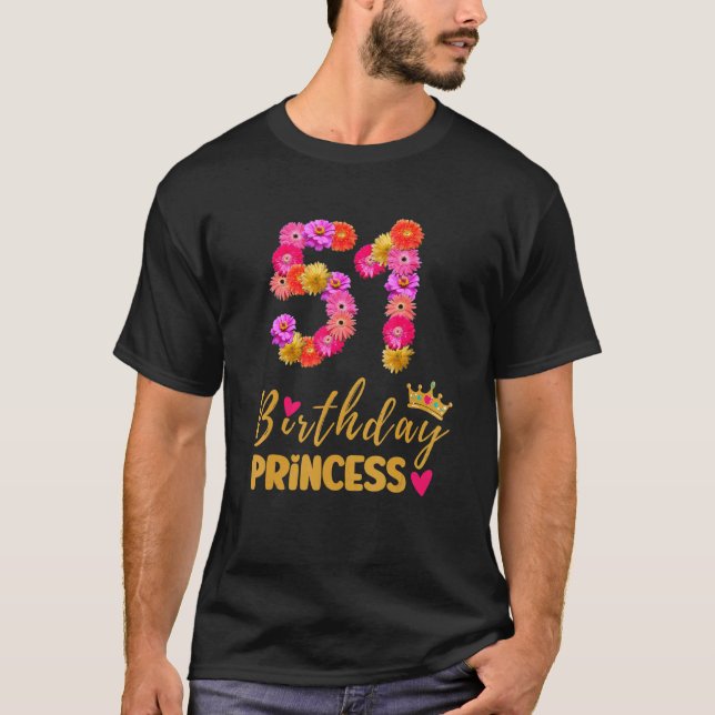 Camiseta Princesa de cumpleaños de 51 años flor es mi 51ª B (Anverso)