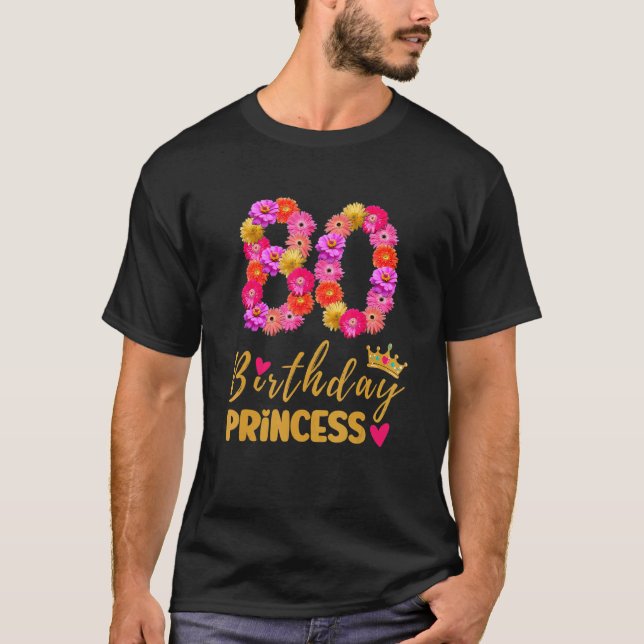 Camiseta Princesa de cumpleaños de 80 años flor es mi 80º B (Anverso)