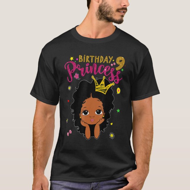 Camiseta Princesa de Cumpleaños de 9 años Melanin Novena (Anverso)