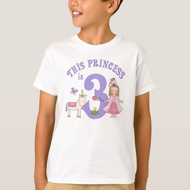Camiseta Princesa de Unicornio, tercer cumpleaños (Anverso)
