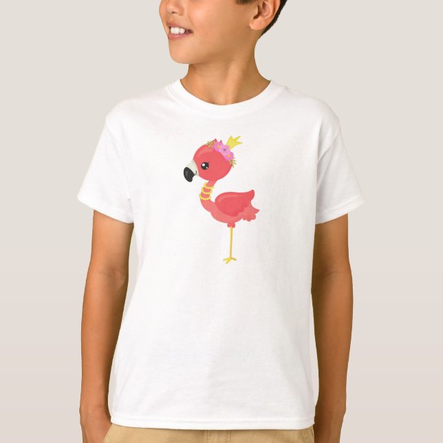 Camiseta Princesa Flamingo, Corona, Flamingo, Flores (Anverso)