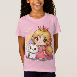 Camiseta Princesa linda personalizable con gato blanco