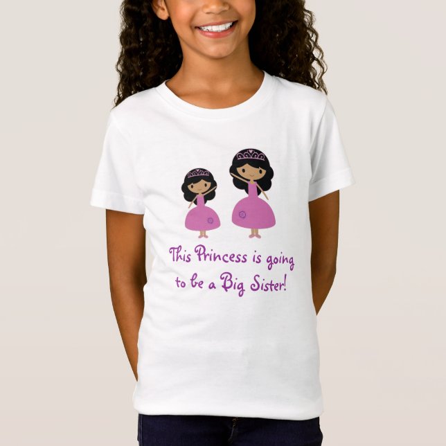 Camiseta Princesa rosada hermana grande - piel oscura (Anverso)