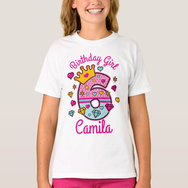 Camiseta Princess Birthday Chica Sexto Número de Corona (Anverso)