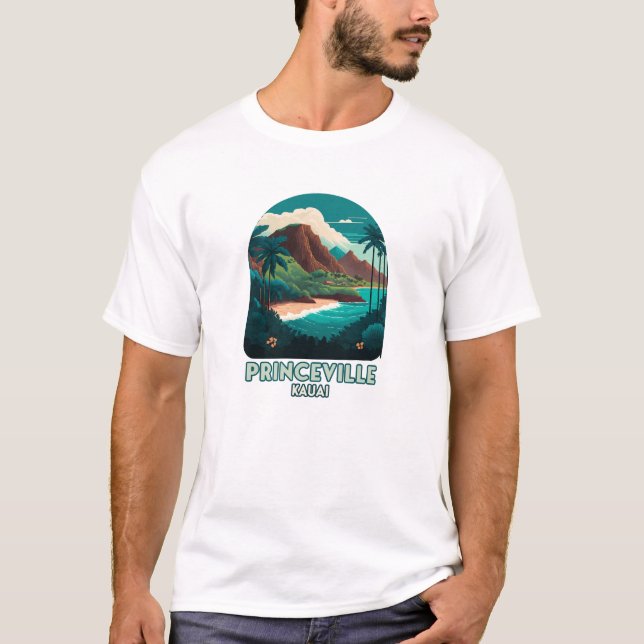 Camiseta Princeville Kauai Hawaii Beach Mountains Retro (Anverso)