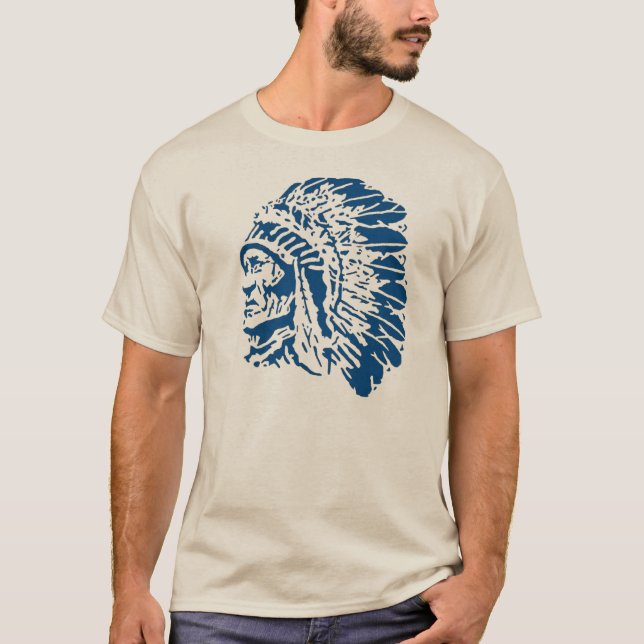 Camiseta Principal silueta azul del nativo americano (Anverso)