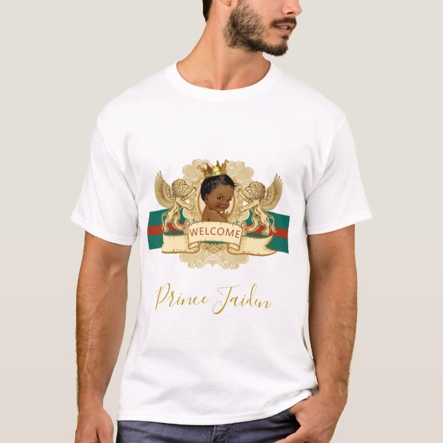 Camiseta Príncipe real africano|Baby Shower verde y rojo (Anverso)