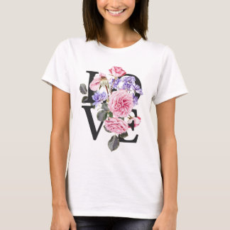 Camiseta print with the phrase love decorated with flowers
