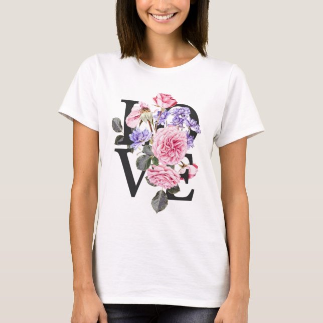 Camiseta print with the phrase love decorated with flowers (Anverso)