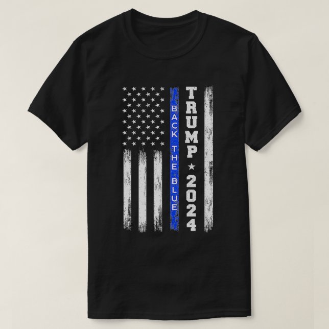 Camiseta Pro Trump 2024 Back the Blue Thin Blue Line Americ (Diseño del anverso)