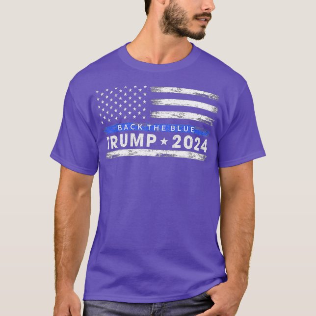 Camiseta Pro Trump 2024 Back The Blue Thin Blue Line Flag (Anverso)