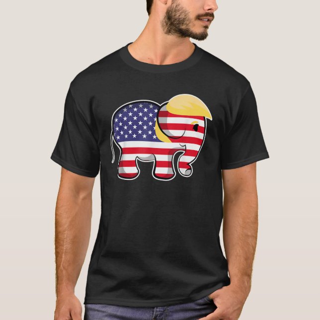 Camiseta Pro Trump Hair Elephant Red Bandera Azul Blanca (Anverso)