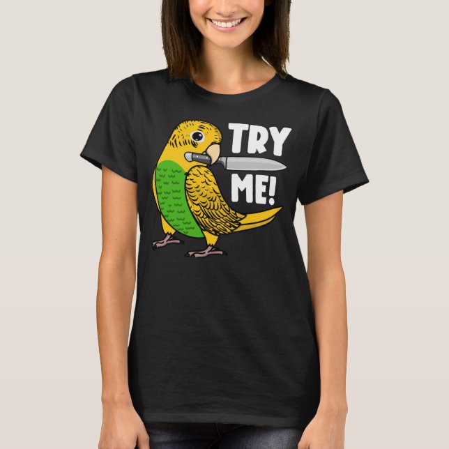 Camiseta Probar mi loro con cuchillo I Budgie Budgeriga ama (Anverso)