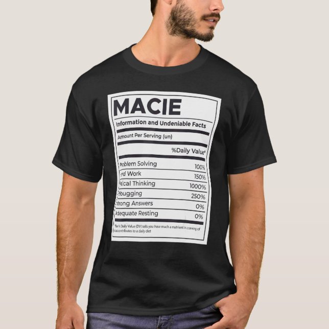 Camiseta Problema con la información sobre nutrición macie  (Anverso)