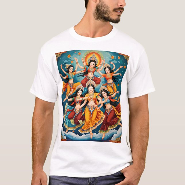 Camiseta Procesión de bailarines celestes - Thangka y Kalam (Anverso)
