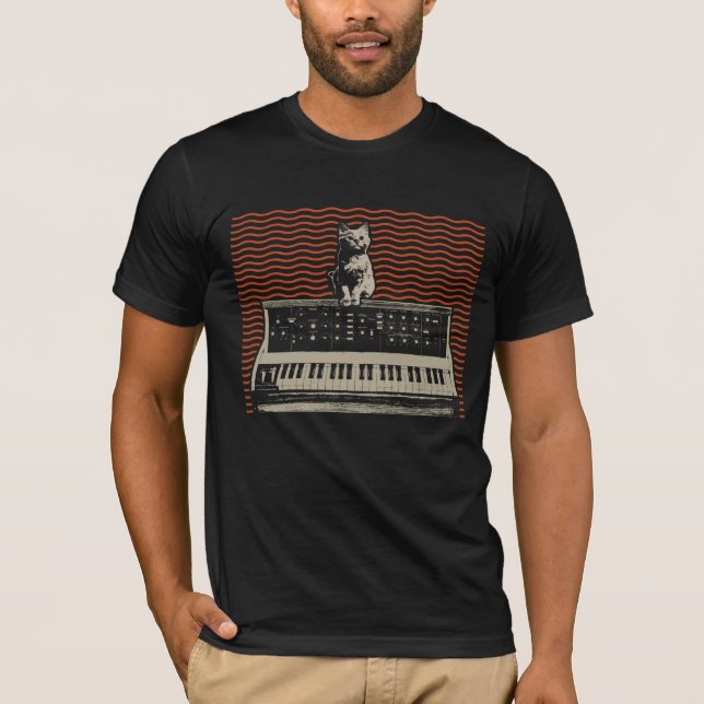 Camiseta Productor de música de gatos sintetizador modular  (Anverso)
