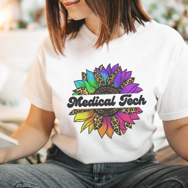 Camiseta Profesional tecnológica médica Girasol arco iris (Medical Tech Profession Rainbow Sunflower T-Shirt
)