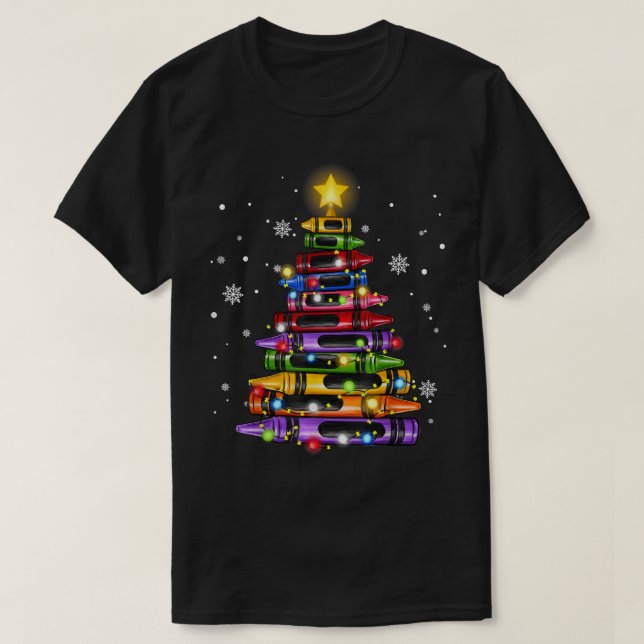 Camiseta Profesor Crayon Árbol de Navidad enciende escuela  (Diseño del anverso)