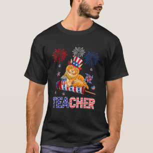 Camiseta Profesor Cute Maine Coon 4 de julio Pabellón Ameri