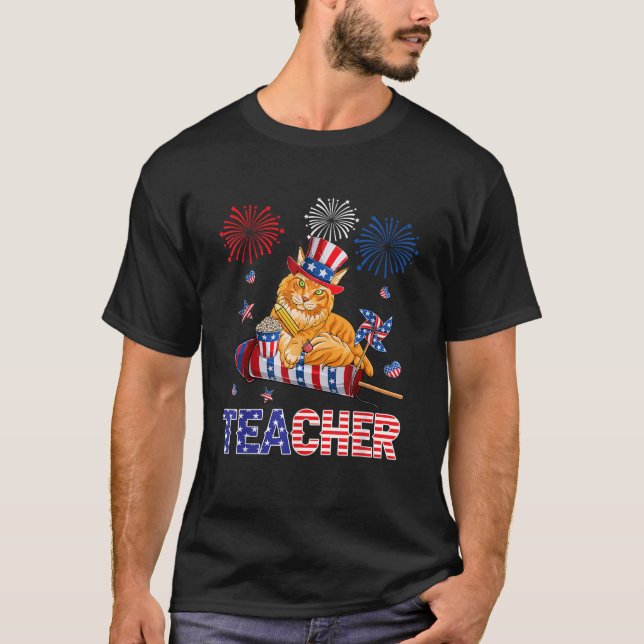 Camiseta Profesor Cute Maine Coon 4 de julio Pabellón Ameri (Anverso)