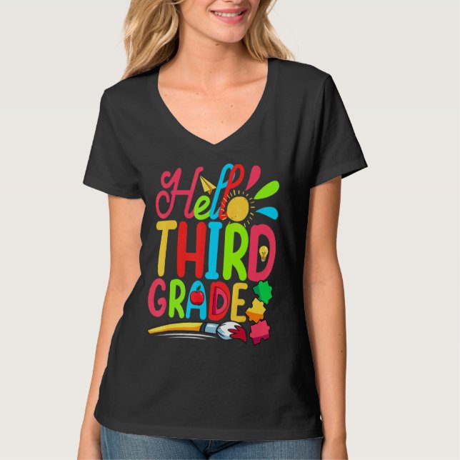 Camiseta Profesor Cute Student Hola Primer Día O Tercer Gra (Anverso)