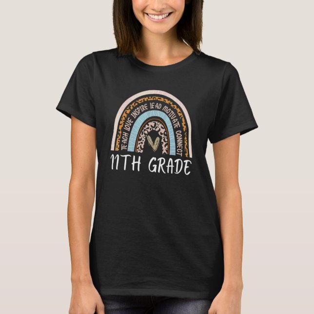 Camiseta Profesor de 11º Grado Boho Leopardo Arcoíris Enseñ (Anverso)