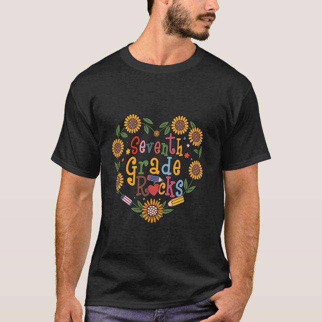 Camiseta profesor de 7º grado corazón girasol Séptimo Grado (Anverso)