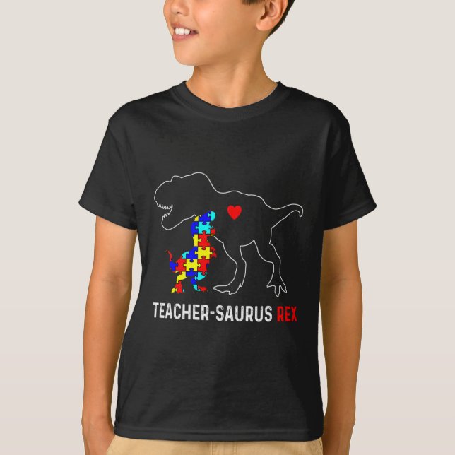 Camiseta Profesor de autismo Dinosaurio Teachersaurus Rex A (Anverso)