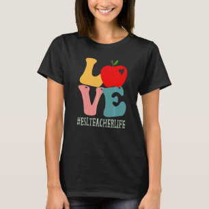 Camiseta Profesor De Esl Ama Manzana Retro Genial De Vuelta