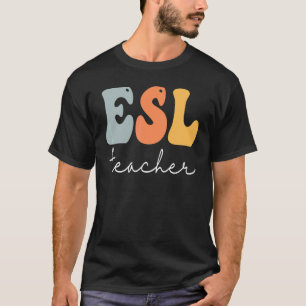 Camiseta Profesor de ESL Retro Groovy Vintage Feliz Primer