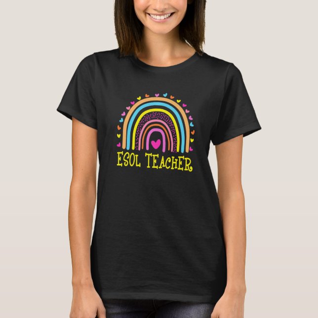 Camiseta Profesor De Esol Boho Rainbow Cute Enseñando De Nu (Anverso)