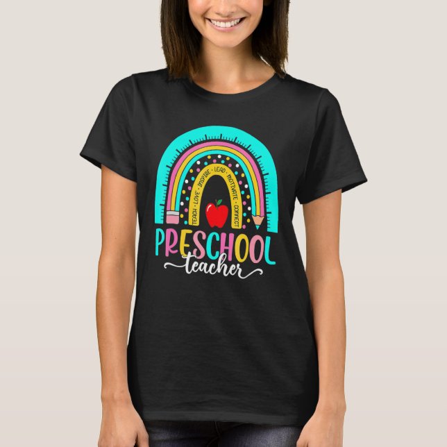 Camiseta Profesor de preescolar Leopardo Arcoiris de vuelta (Anverso)