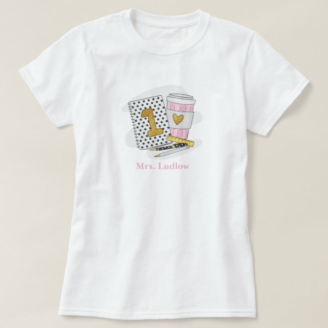 Camiseta Profesor de primer grado de personalizado blanco (Diseño del anverso)