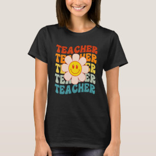 Camiseta Profesor de Retro Groovy Feliz Cara Cute Daisy Flo