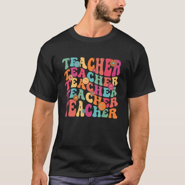 Camiseta Profesor de Retro Groovy Inspirador feliz de volve (Anverso)