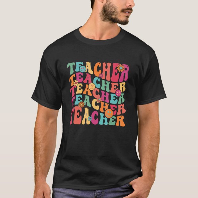 Camiseta Profesor de Retro Groovy Inspirador feliz de volve (Anverso)
