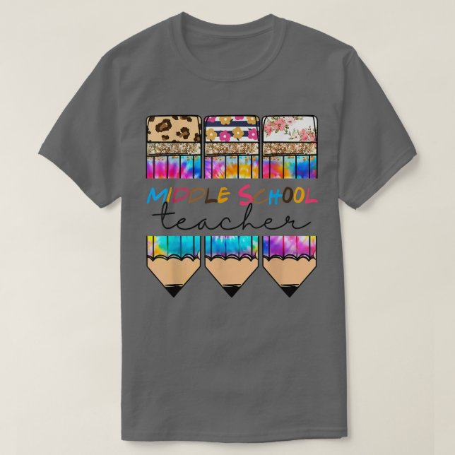 Camiseta Profesor de secundaria Leopard Tie Dye Pencil Back (Diseño del anverso)