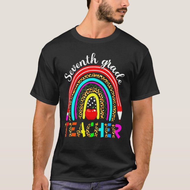 Camiseta Profesor de séptimo grado, leopardo arco iris, de  (Anverso)