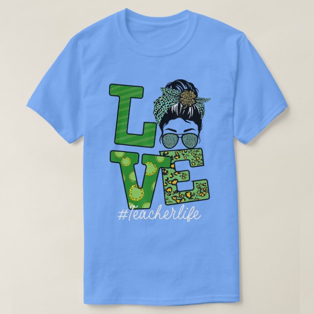 Camiseta Profesor de St Patricks Messy Bun Love Leopard Sha (Diseño del anverso)