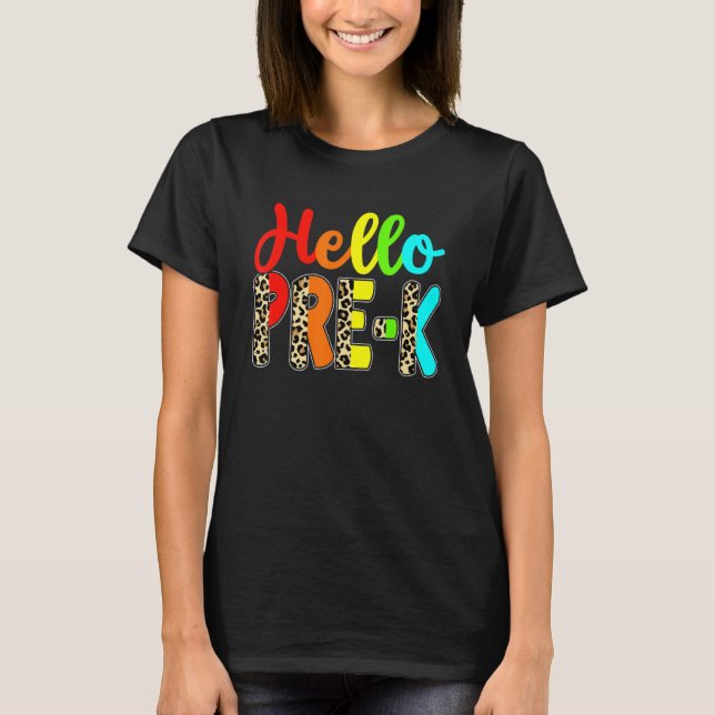 Camiseta Profesor Estudiante Hola PreK Leopard De Vuelta A  (Anverso)