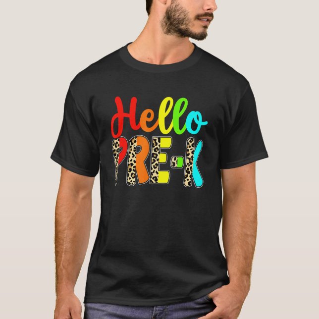 Camiseta Profesor Estudiante Hola PreK Leopard De Vuelta A  (Anverso)