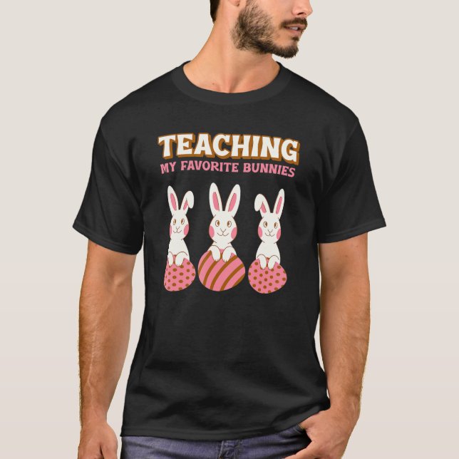 Camiseta Profesor Feliz Pascua, conejito lindo, enseñando m (Anverso)