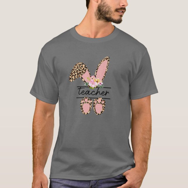 Camiseta Profesor Floral Leopard Bunny Cute Bunny Easter (Anverso)