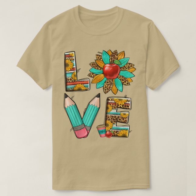 Camiseta Profesor Occidental Leopard Sunflower Love Teacher (Diseño del anverso)