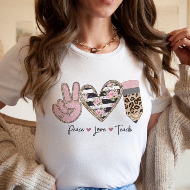 Camiseta Profesor Paz Amor Enseñar Floral Moderno (Subido por el creador)