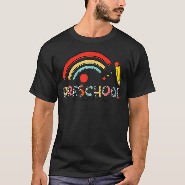 Camiseta Profesor preescolar Leopard Rainbow Pre K (Anverso)