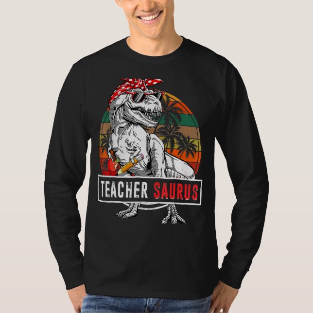 Camiseta Profesor Saurus Funy 100 Días De Dinosaurio Escola (Anverso)
