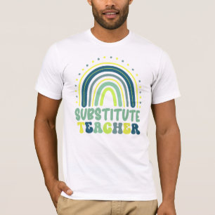 Camiseta profesor sustituto boho arco iris retro azul verde