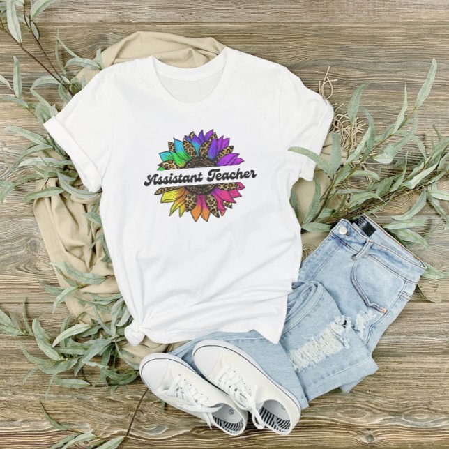Camiseta Profesora asistente profesora profesión girasol ar (Assistant Teacher Profession Rainbow Sunflower T-Shirt Elementary)
